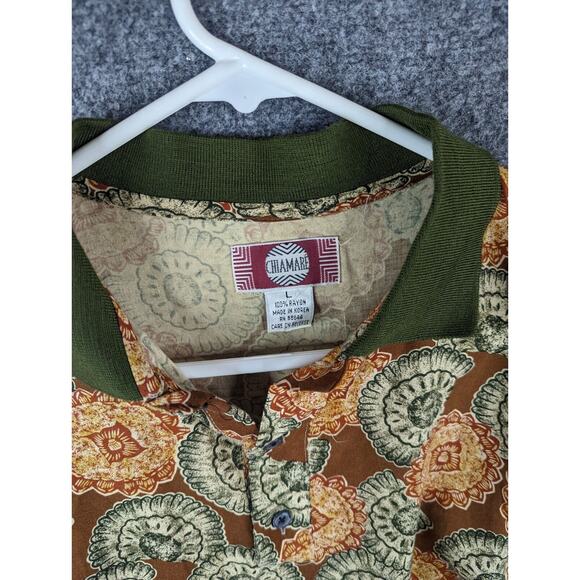 Green Gold Shells Vintage Chiamare Mens Unique Short Sleeve Shirt Shells Size L - Picture 4 of 10